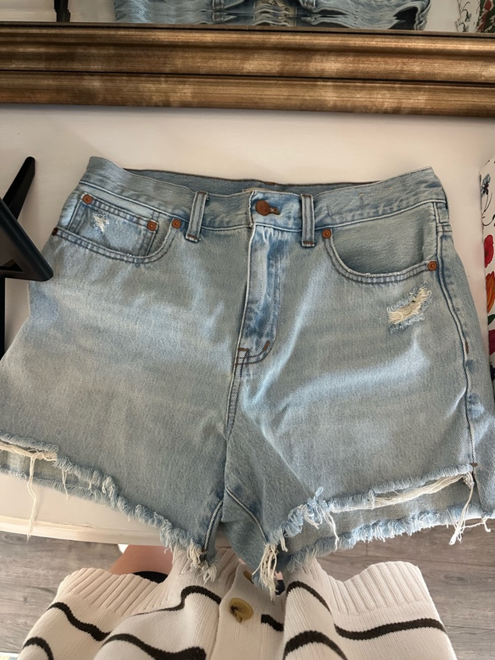 Madewell Light Wash High-Rise Frayed Denim Shorts